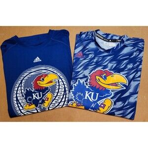 Lot of 2 Kansas Jayhawks Adidas Shirts Men's L Blue KU Graphic Tees T-Shirts